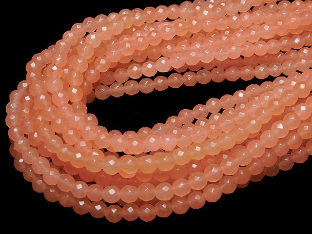 1strand $6.79! Pink Orange Jade 64Faceted Round 6mm 1strand beads (aprx.15inch / 38cm)