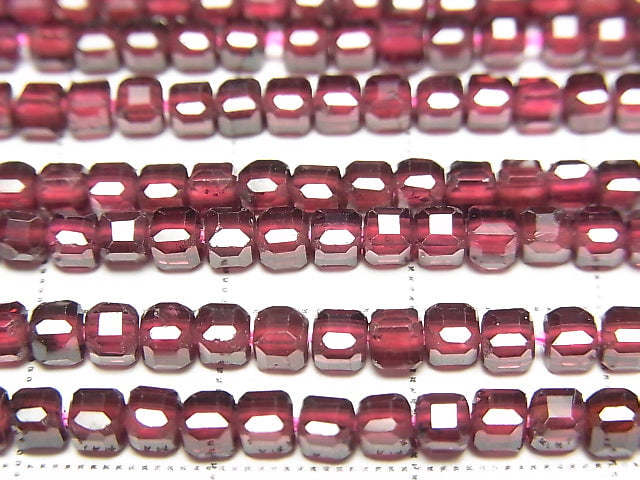 [Video]High Quality! Rhodolite Garnet AAA Cube Shape 3x3x3mm 1strand beads (aprx.15inch/37cm)