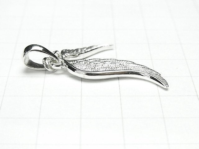 Silver925 Double Feather Pendant [White Silver] 1pc