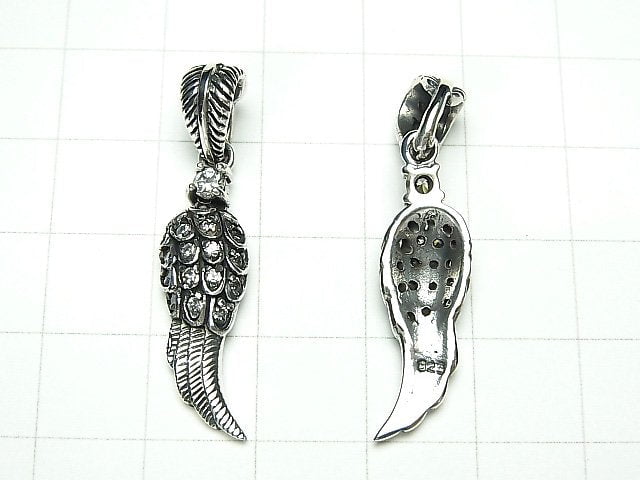 Feather Pendant with Silver925 CZ [Clear] 1pc