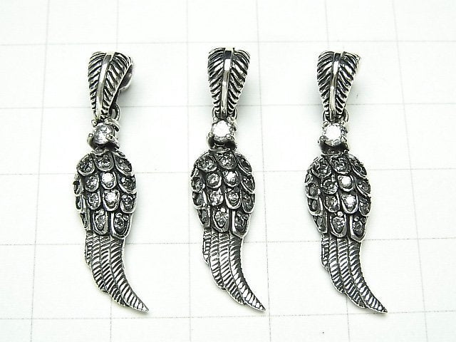 Feather Pendant with Silver925 CZ [Clear] 1pc