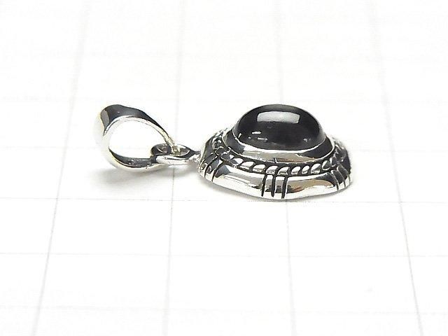 Black Star Diopside Oval Pendant 13x12x5.5mm Silver925 1pc