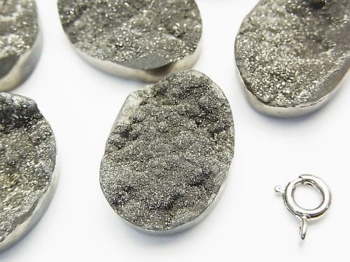 Druzy Agate Undrilled Oval 20 x 15 Silver Coating 1 pc $5.79!