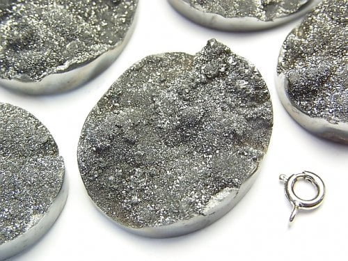 Druzy Agate Undrilled Oval 30 x 25 Silver Coating 1 pc $12.99!