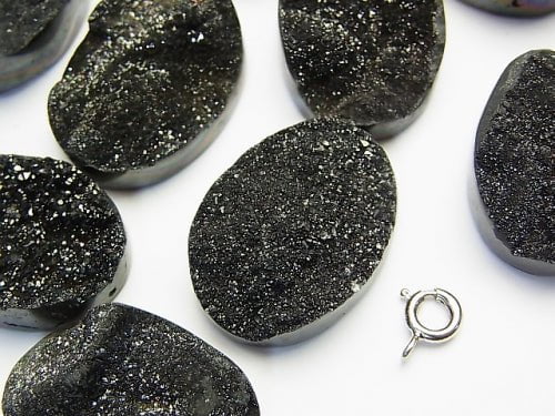 Druzy Agate Undrilled Oval 25 x 18 Black Coating 1 pc $9.79!