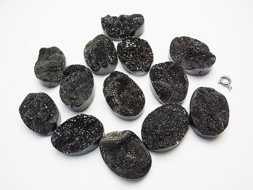 Druzy Agate Undrilled Oval 25 x 18 Black Coating 1 pc $9.79!