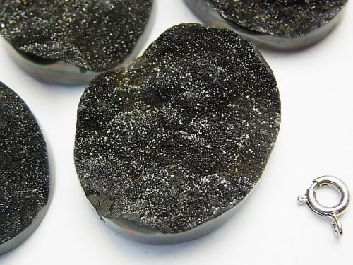 Druzy Agate Undrilled Oval 30 x 25 Black Coating 1 pc $12.99!