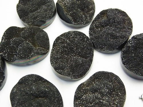 Druzy Agate Undrilled Oval 30 x 25 Black Coating 1 pc $12.99!