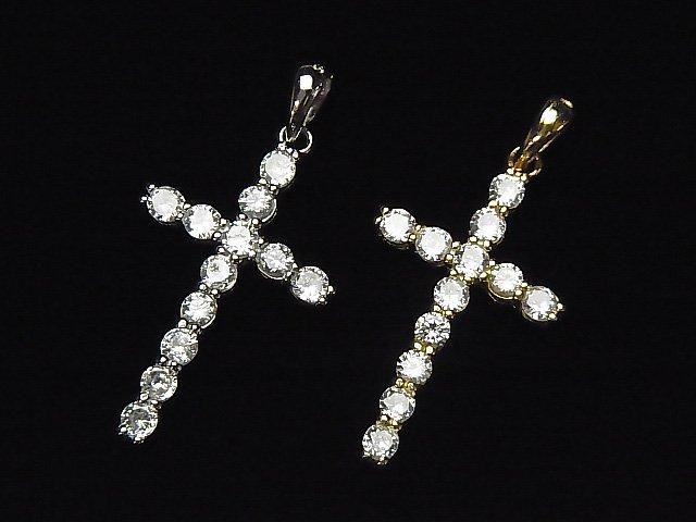 Silver925 Pendant 26x17mm [Rhodium Plated ][18KGP] Cross (with CZ)