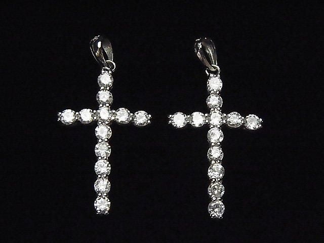 Silver925 Pendant 26x17mm [Rhodium Plated ][18KGP] Cross (with CZ)