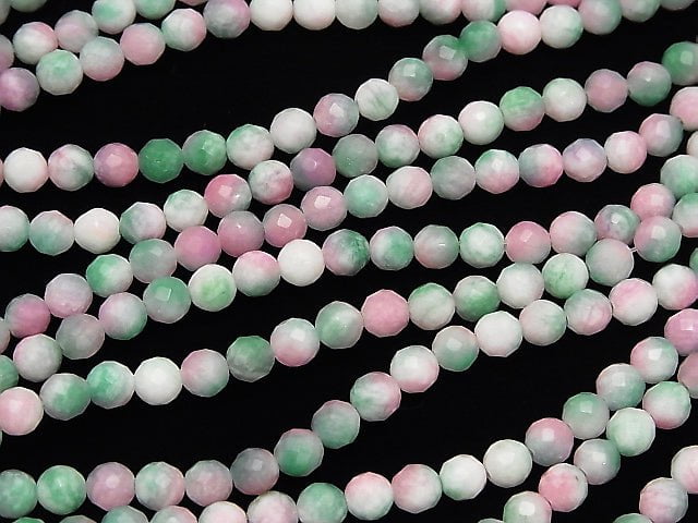 1strand $6.79! Pink & Green Jade 64Faceted Round 6mm 1strand beads (aprx.15inch / 37cm)