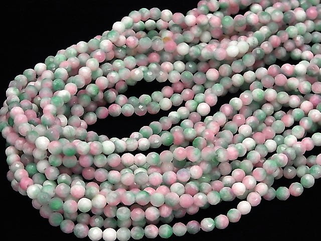 1strand $6.79! Pink & Green Jade 64Faceted Round 6mm 1strand beads (aprx.15inch / 37cm)