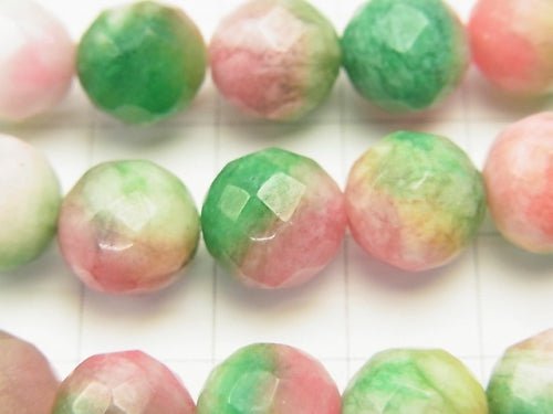1strand $7.79! Pink & Green Jade 64Faceted Round 10mm 1strand beads (aprx.15inch / 38cm)