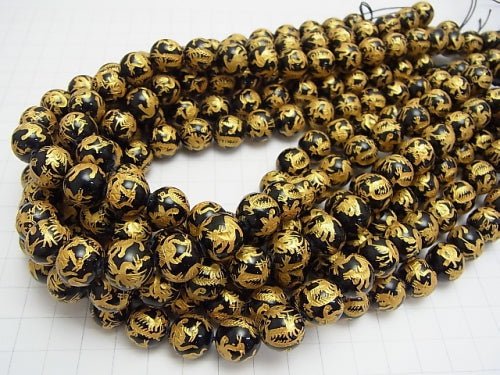 Four Divine Beasts Carving! Onyx AAA Round 12 mm, 14 mm, 16 mm 1/4 or 1strand beads (aprx.15 inch / 36 cm)