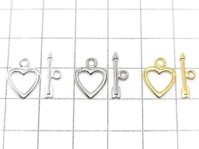 Silver 925 Heart Toggle 10mm [Pure Silver Finish][Rhodium Plated][18KGP] 2 pairs