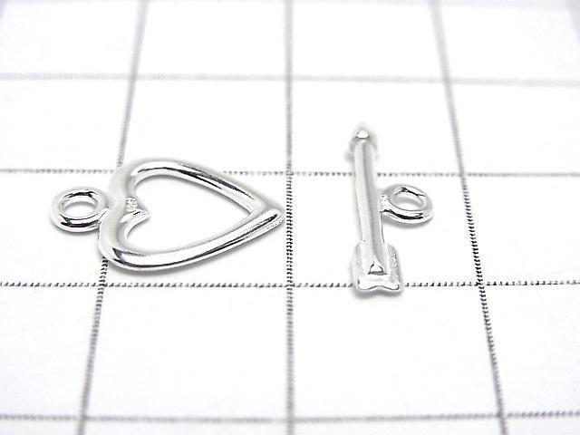 Silver 925 Heart Toggle 10mm [Pure Silver Finish][Rhodium Plated][18KGP] 2 pairs