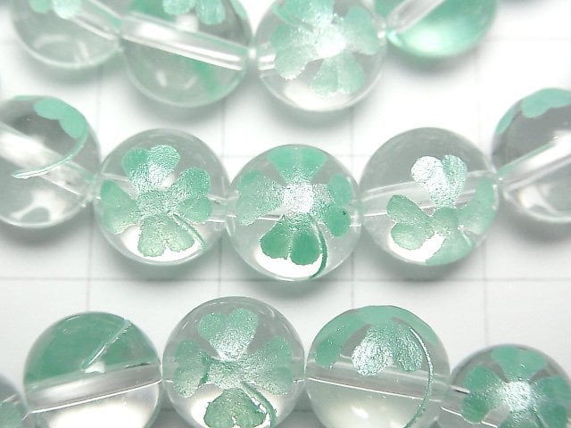 [Video] Green color! Clover with engraving! Crystal AAA Round 8 mm, 10 mm, 12 mm half or 1 strand