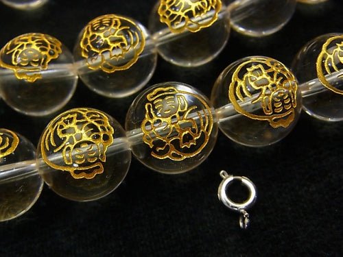 [Video] Golden! Shichifukujin, Daikokuten Carving! Crystal AAA Round 10mm, 12mm, 14mm half or 1strand beads (aprx.15inch / 37cm)