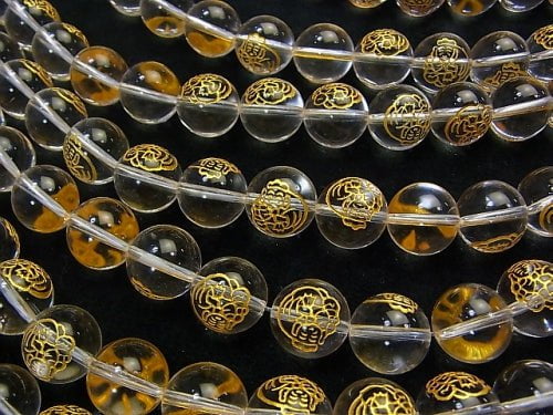 [Video] Golden! Shichifukujin, Daikokuten Carving! Crystal AAA Round 10mm, 12mm, 14mm half or 1strand beads (aprx.15inch / 37cm)