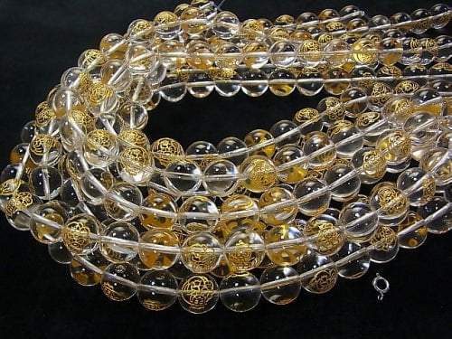 [Video] Golden! Shichifukujin, Daikokuten Carving! Crystal AAA Round 10mm, 12mm, 14mm half or 1strand beads (aprx.15inch / 37cm)