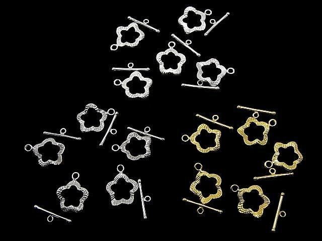 Silver925 Flower Design Toggle 13x13mm [Pure Silver Finish] [Rhodium Plated] [18KGP] 1pair