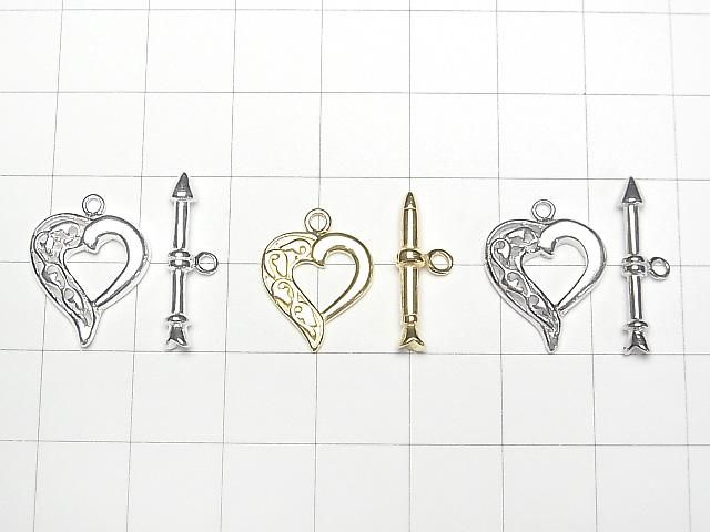 Silver 925 Heart Design Toggle 15x14mm [Pure Silver Finish][Rhodium Plated][18KGP] 1 pair