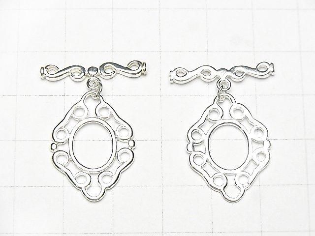Silver 925 Diamond Design Toggle 24x18mm [Pure Silver Finish][Rhodium Plated][18KGP] 1 pair