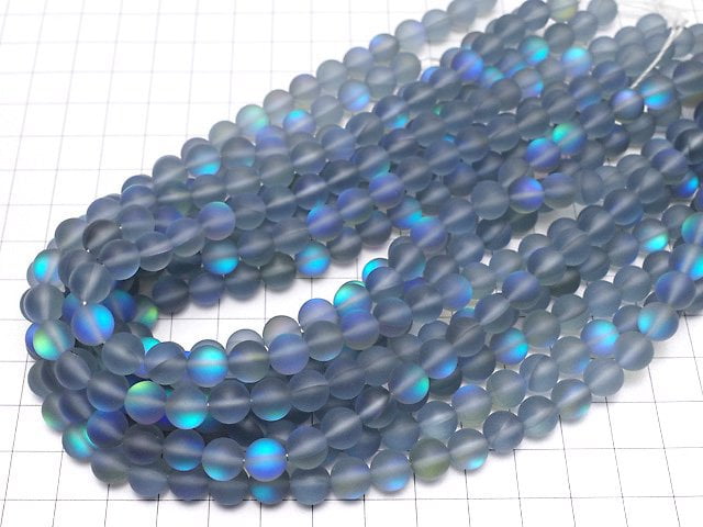 [Video] Frost Blue Luna Flash Round 8mm 1strand beads (aprx.15inch/36cm)