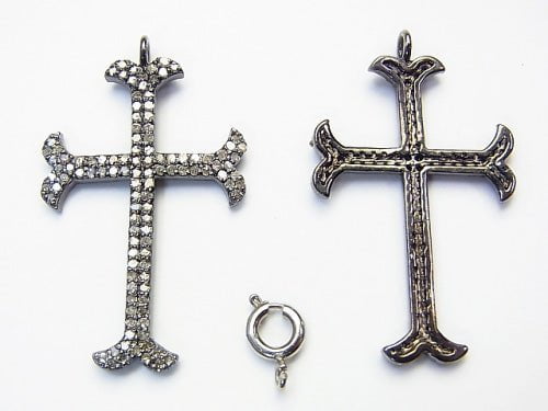 Diamond Cross Charm 33x22x2 Silver 925 (BKRhodium Plated) 1pc $117.99!