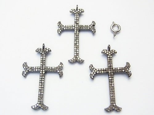 Diamond Cross Charm 33x22x2 Silver 925 (BKRhodium Plated) 1pc $117.99!