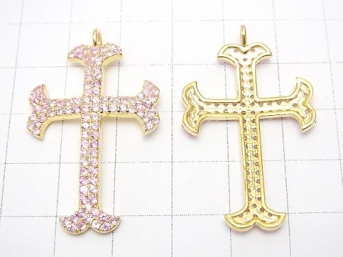 Pink Sapphire Cross Charm 35 x 23 x 2 Silver 925 (18 KGP) 1 pc $127.99!