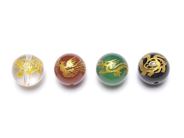 [Video] Four Divine Beasts Carving! Round 10 mm, 12 mm, 14 mm 4 pcs $3.79