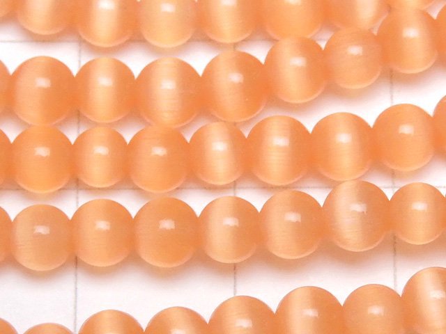 [Video]Light Orange color Cat's Eye Round 4mm 1strand beads (aprx.15inch/36cm)