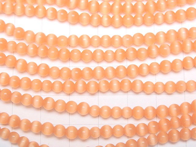 [Video]Light Orange color Cat's Eye Round 4mm 1strand beads (aprx.15inch/36cm)