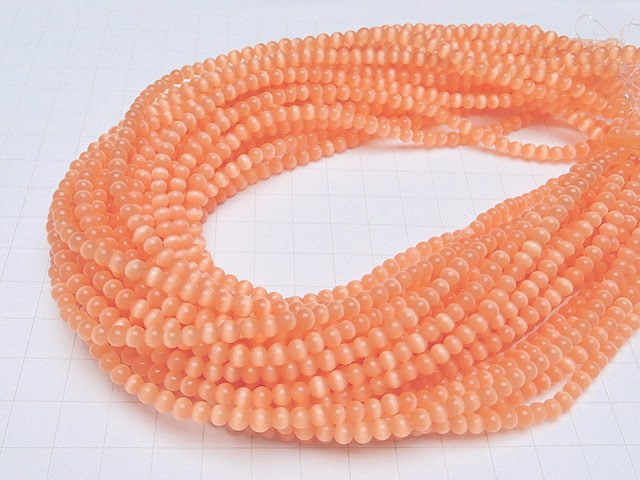 [Video]Light Orange color Cat's Eye Round 4mm 1strand beads (aprx.15inch/36cm)