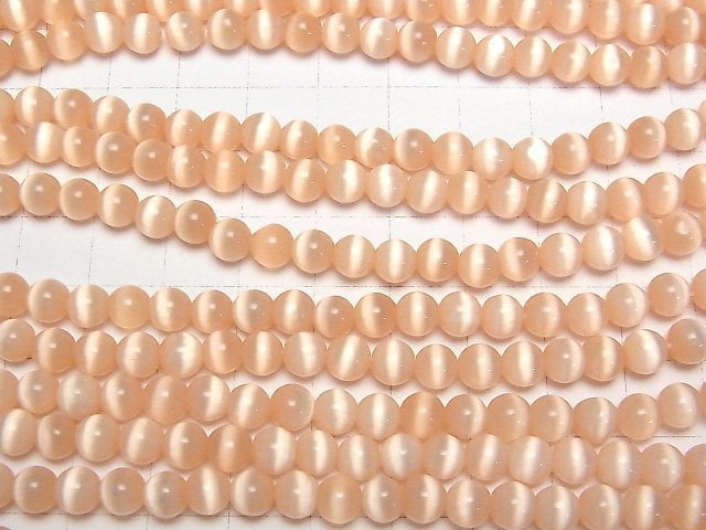 [Video]Light Orange color Cat's Eye Round 6mm 1strand beads (aprx.15inch/36cm)