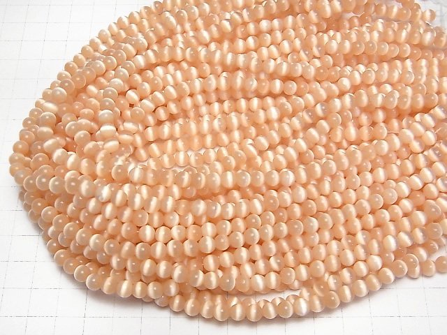 [Video]Light Orange color Cat's Eye Round 6mm 1strand beads (aprx.15inch/36cm)