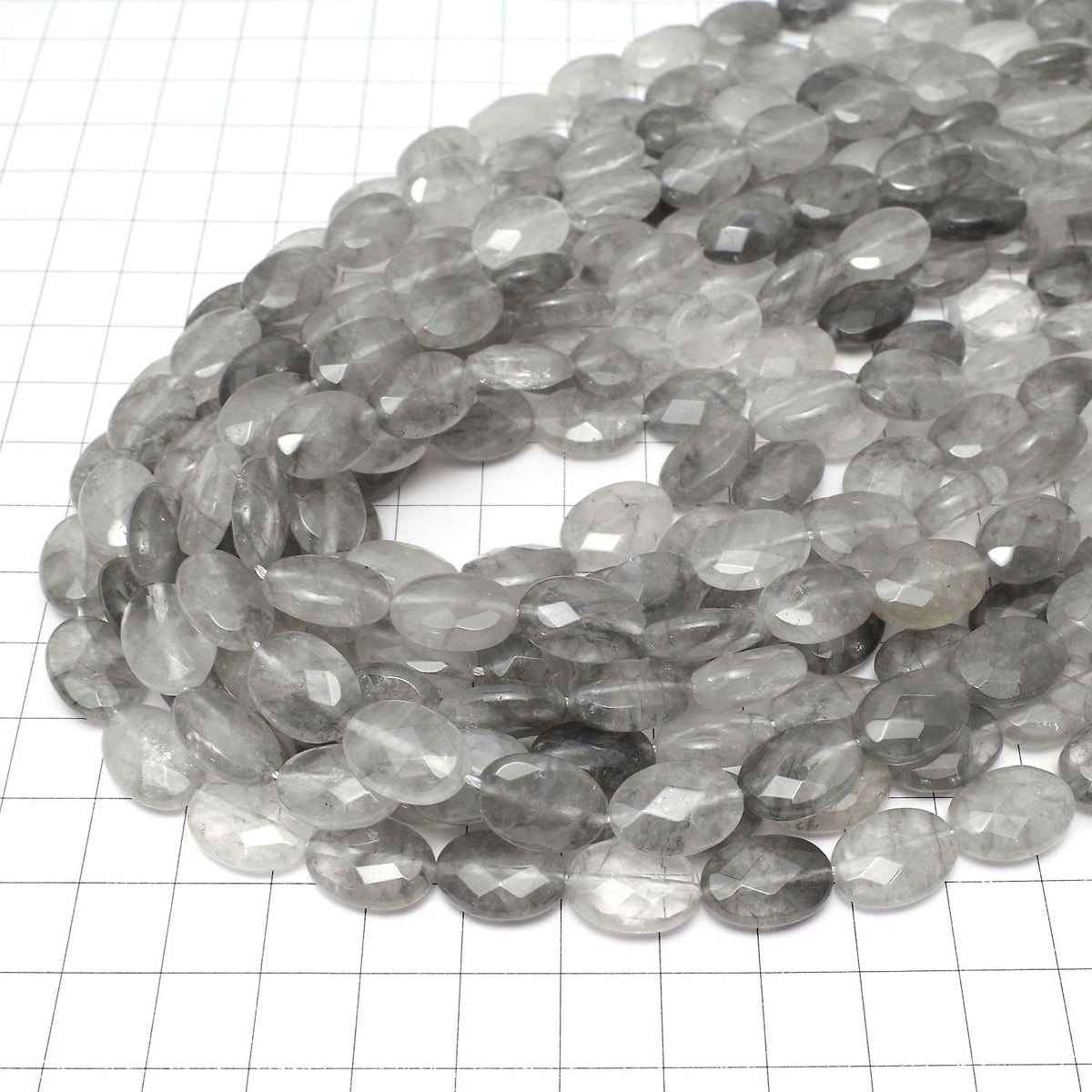 Gray Quartz AA Faceted Oval 14 x 10 x 5 mm half or 1 strand (aprx 15 inch / 38 cm)