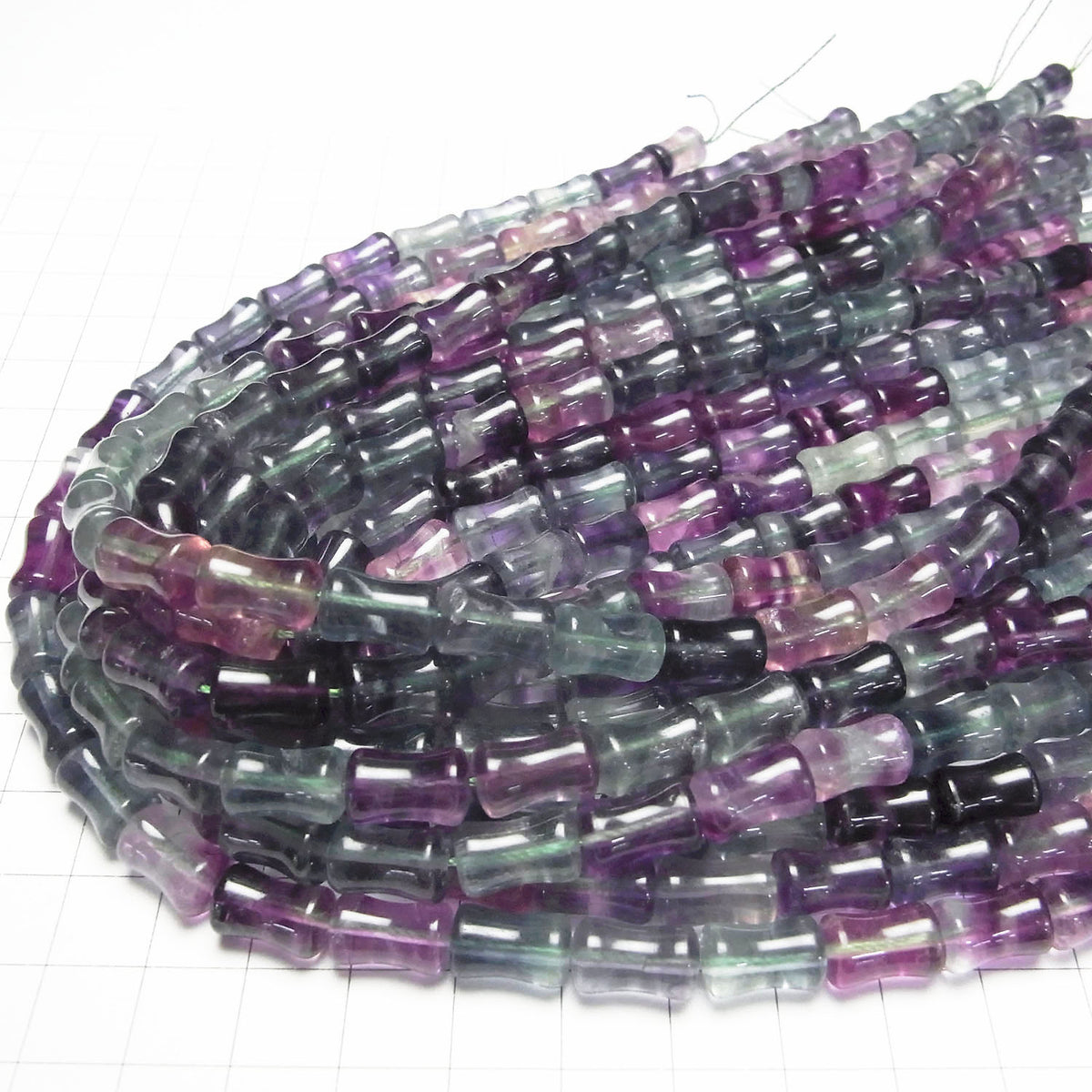 Fluorite Multicolore AAA- Bambou 12x8x8mm 1 fil perles (env.15inch/36cm)