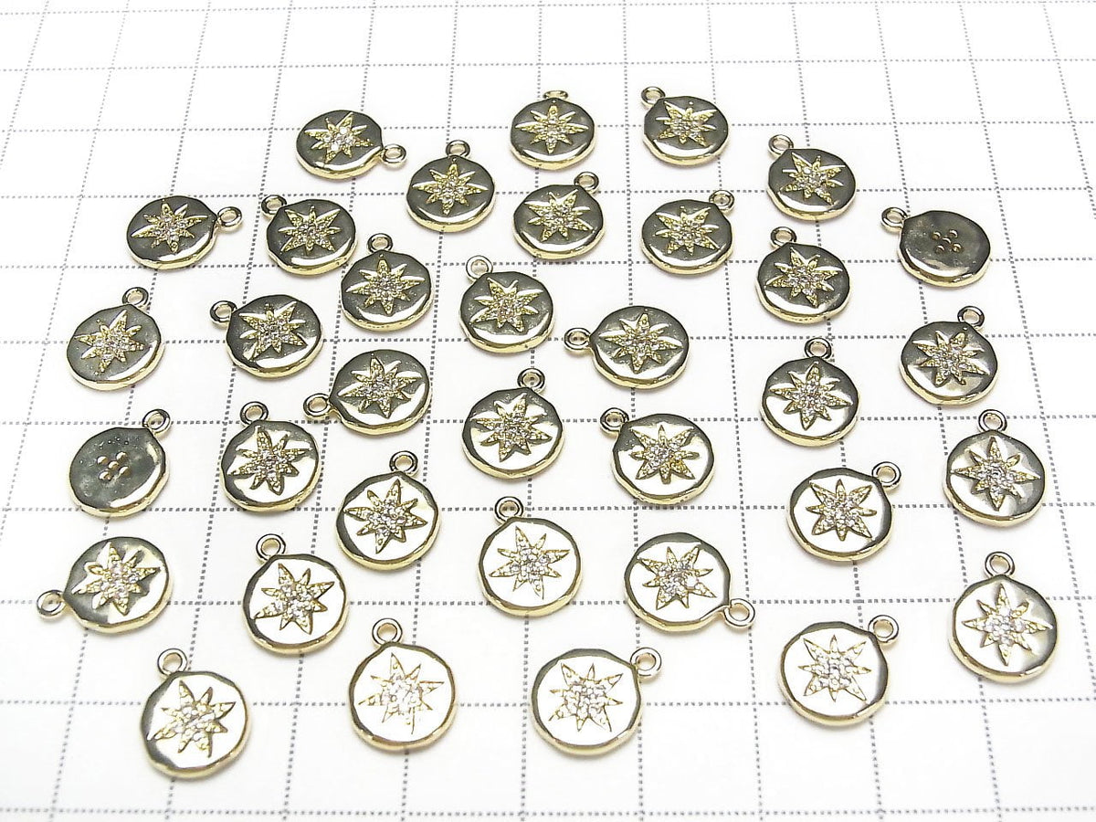 Pièces métalliques Breloque pièce de monnaie 13x10mm Couleur or (avec zircone cubique) 2 pièces