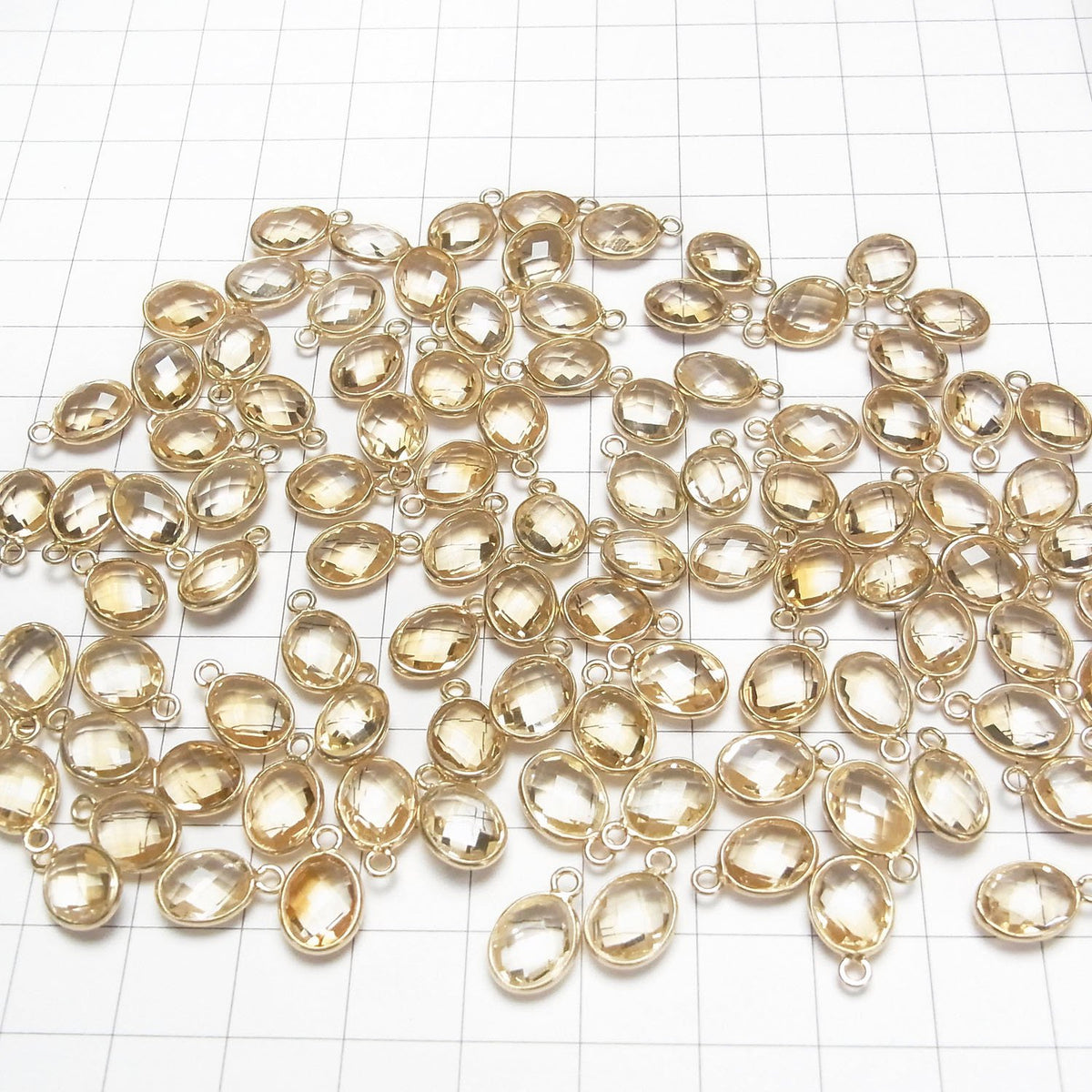 高品質黃水晶 AAA 包鑲刻面橢圓 10x8mm [單邊] 18KGP 3件