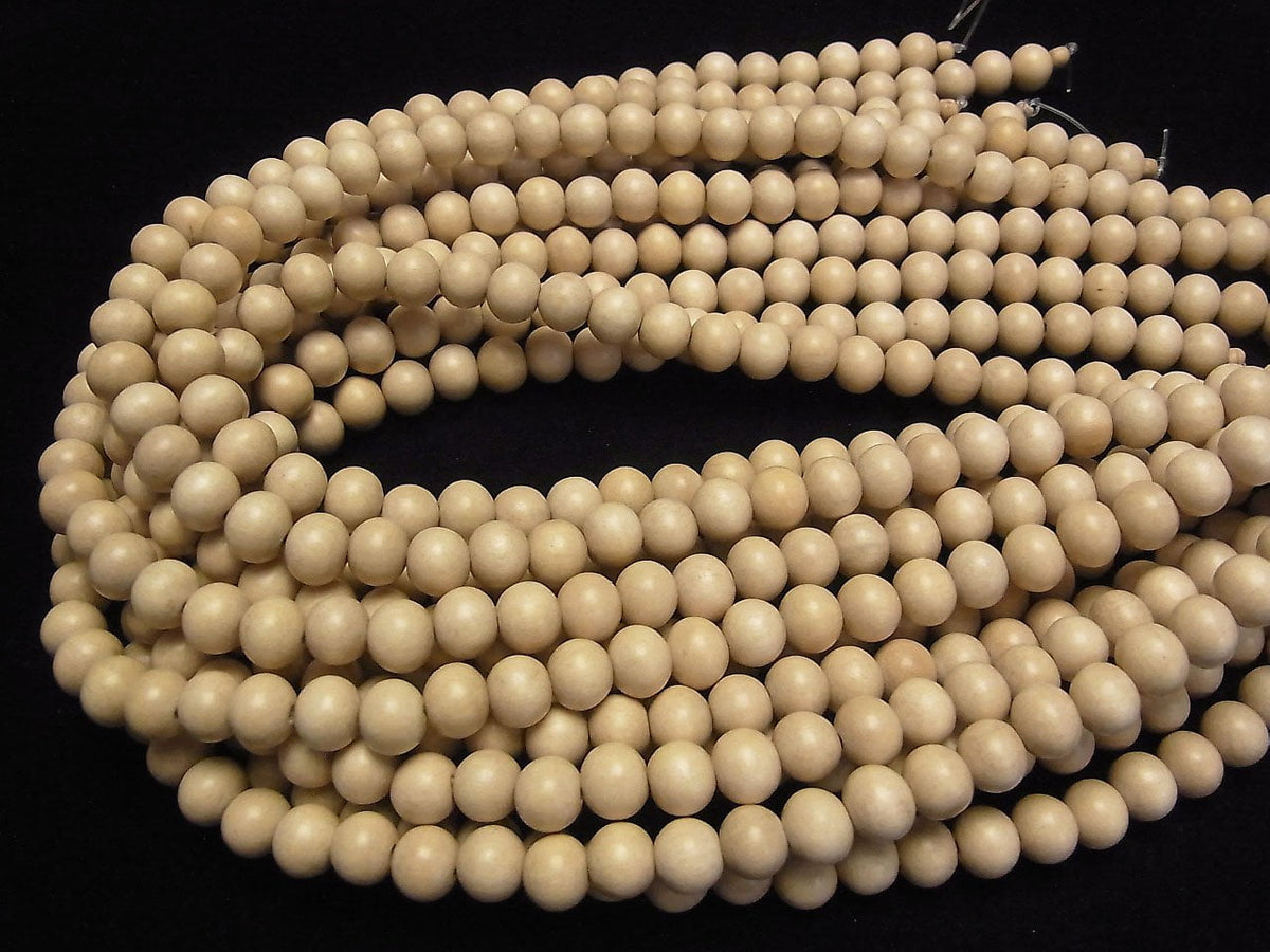 White Wood Semi Round 8mm 1strand beads (aprx.15inch / 38cm)