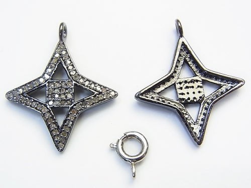 Diamond star motif charm 21 x 21 x 2 Silver 925 (BKRhodium Plated) 1 pc!