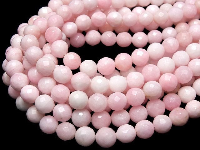 Pink & White Jade 64Faceted Round 10mm 1strand beads (aprx.15inch/37cm)