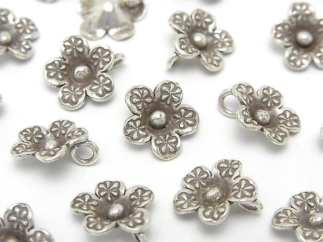Karen Silver Flower Charm 12x12x3.5mm 1pc