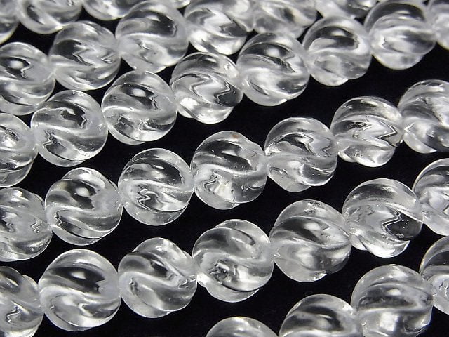 Crystal Quartz, Round, Twist Gemstone Beads