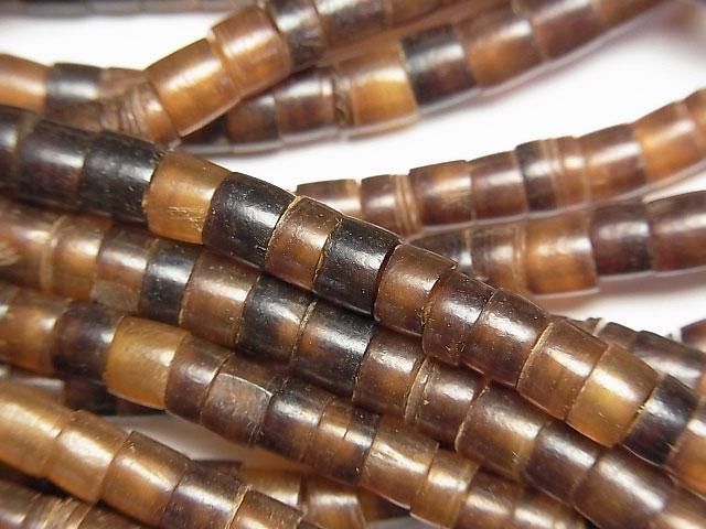 Buffalo Horn Rondelle (Heishi) 4x4x3mm Brown-Yellow 1-Strand Beads (approx. 15 inches/38 cm)