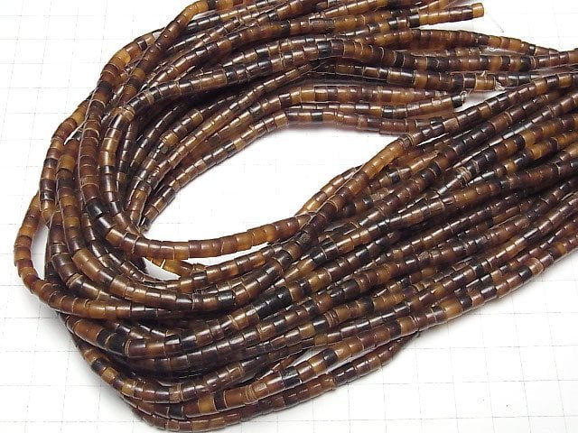 Buffalo Horn Rondelle (Heishi)4x4x3mm Brown-Yellow 1strand beads (aprx.15inch/38cm)