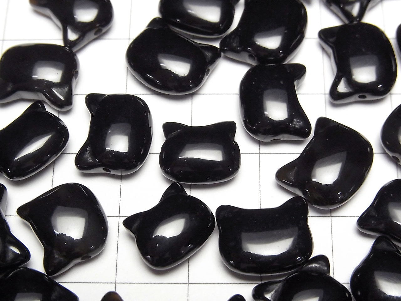 黑瑪瑙貓咪圖案 10x12mm [橫孔] 2顆
