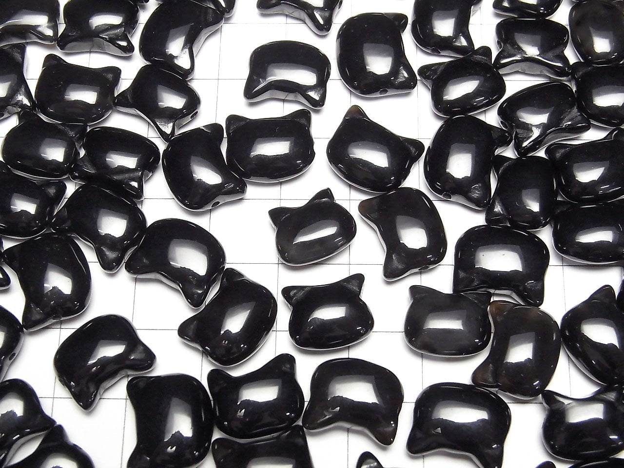 黑瑪瑙貓咪圖案 10x12mm [橫孔] 2顆